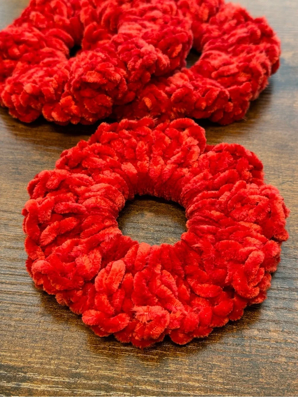 Handmade Plush Red Scrunchie Set - Women's Hair Accessory